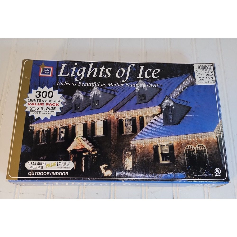 Vintage Santa Trim Lights Of Ice 300 Clear Icicle String Lights Christmas NEW